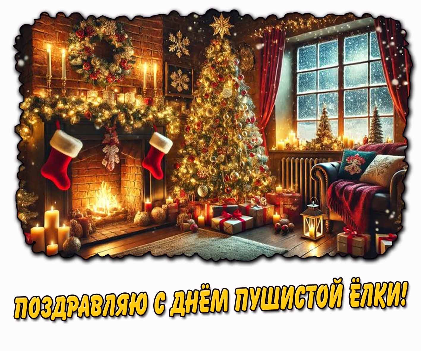 Открытка поздравляю с днём пушистой ёлки