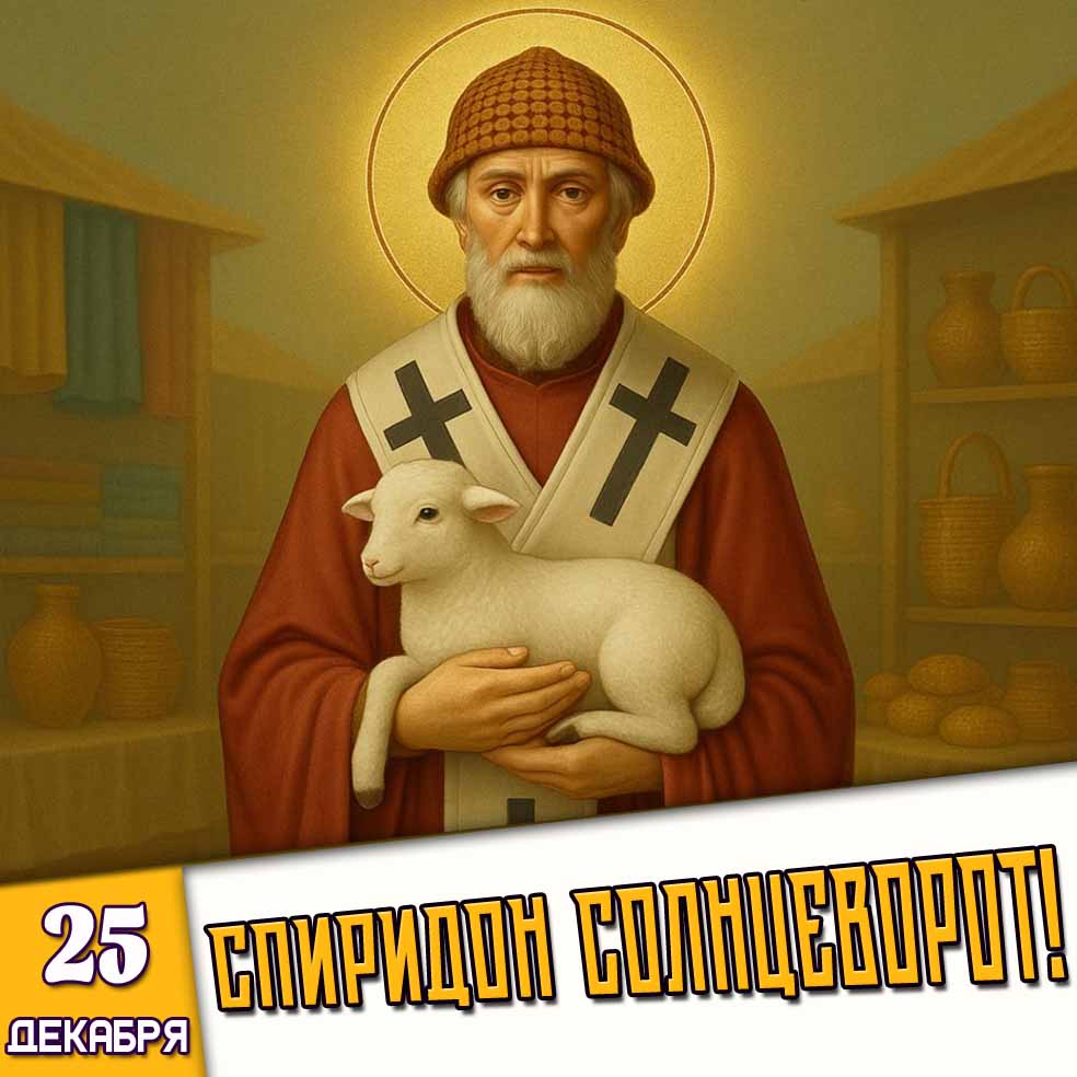 Открытка на праздник 25 декабря - Спиридон солнцеворот!