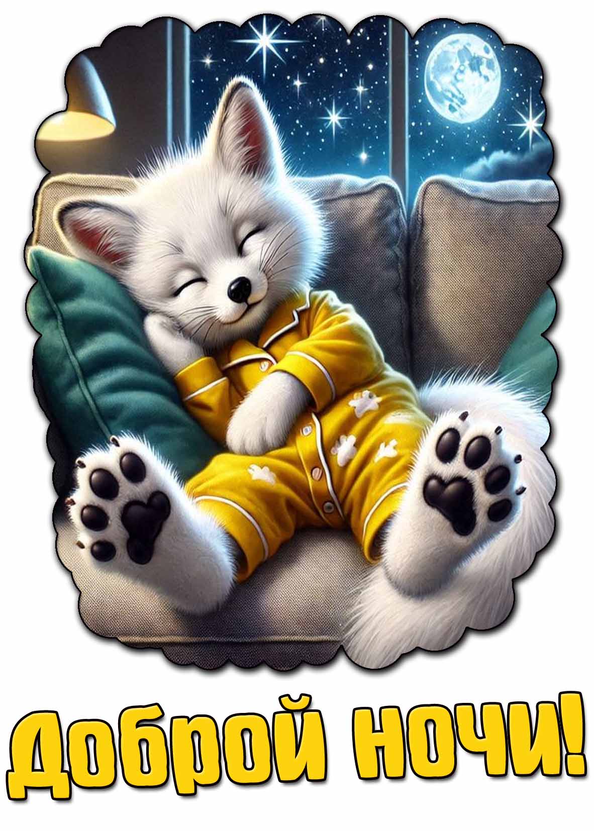 Доброй ночи! - открытка с волчонком