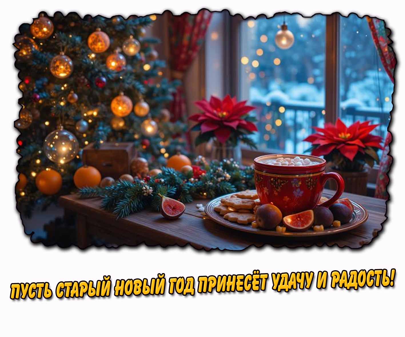 Открытка пусть старый Новый год принесет удачу и радость!