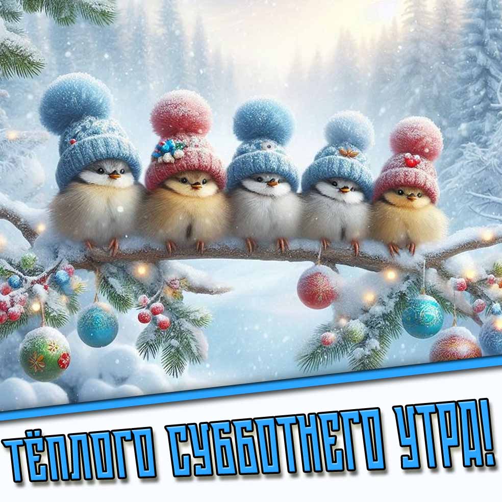 Тёплого субботнего утра! - зимняя открытка с птичками