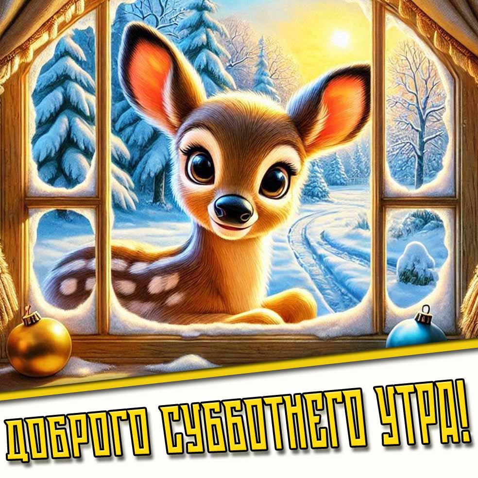 Доброго субботнего утра! - зимняя картинка с оленёнком