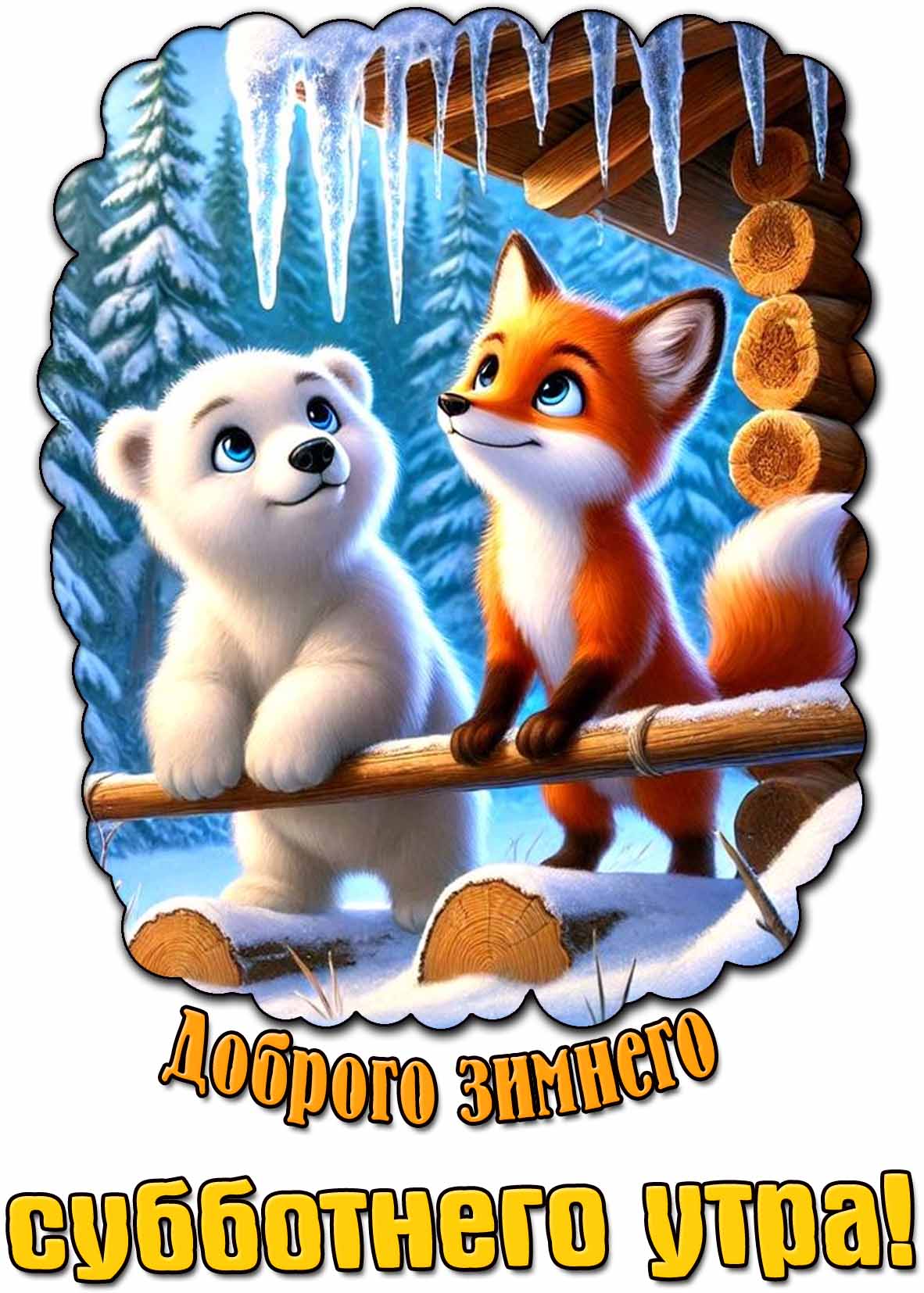 Прикольная открытка доброго зимнего субботнего утра