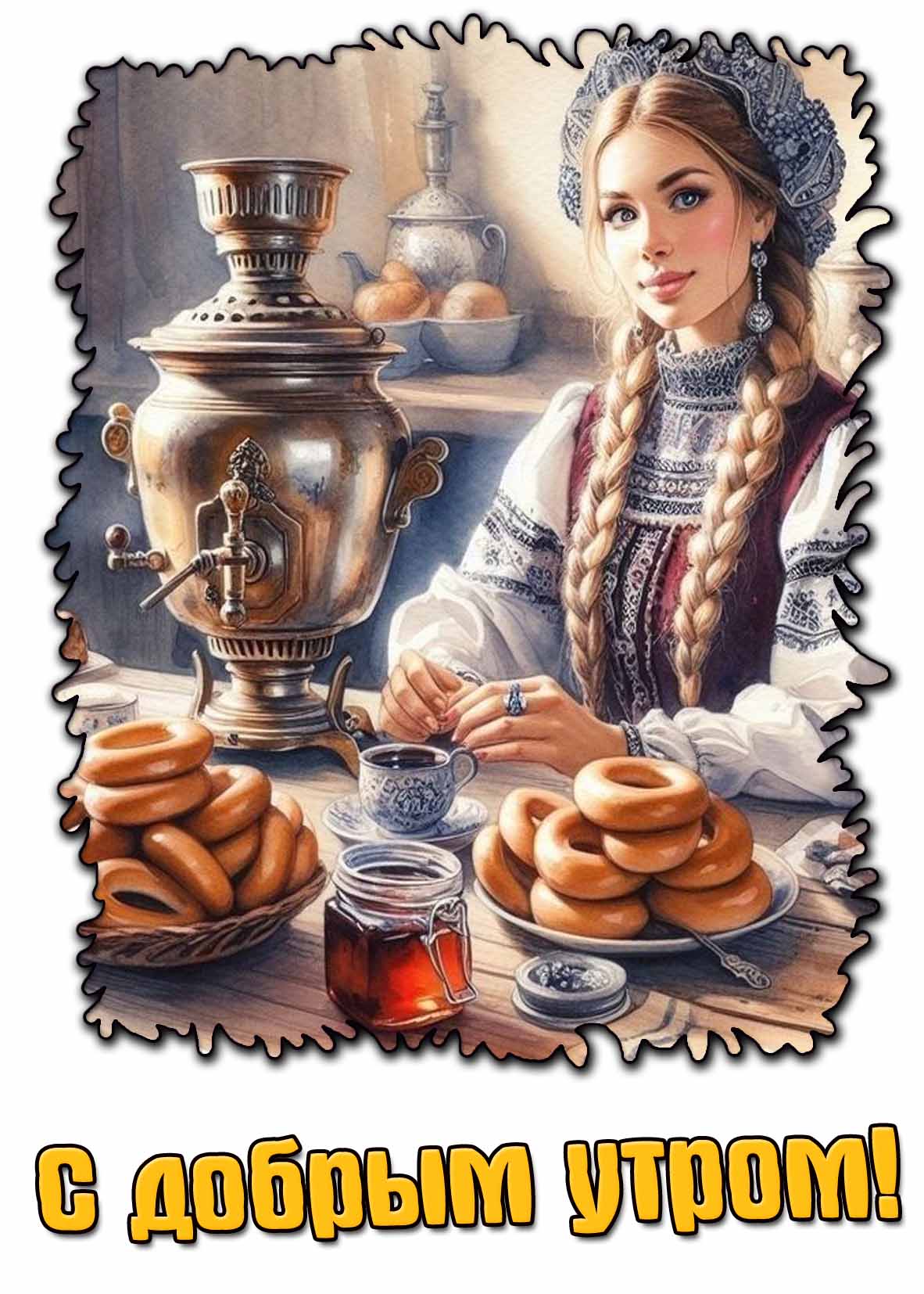 Открытка с добрым утром с чаем