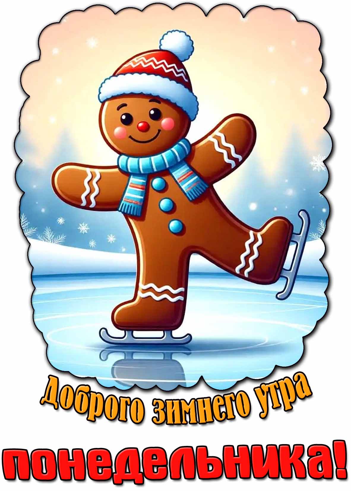 Доброго зимнего утра понедельника! - открытка с пряничком
