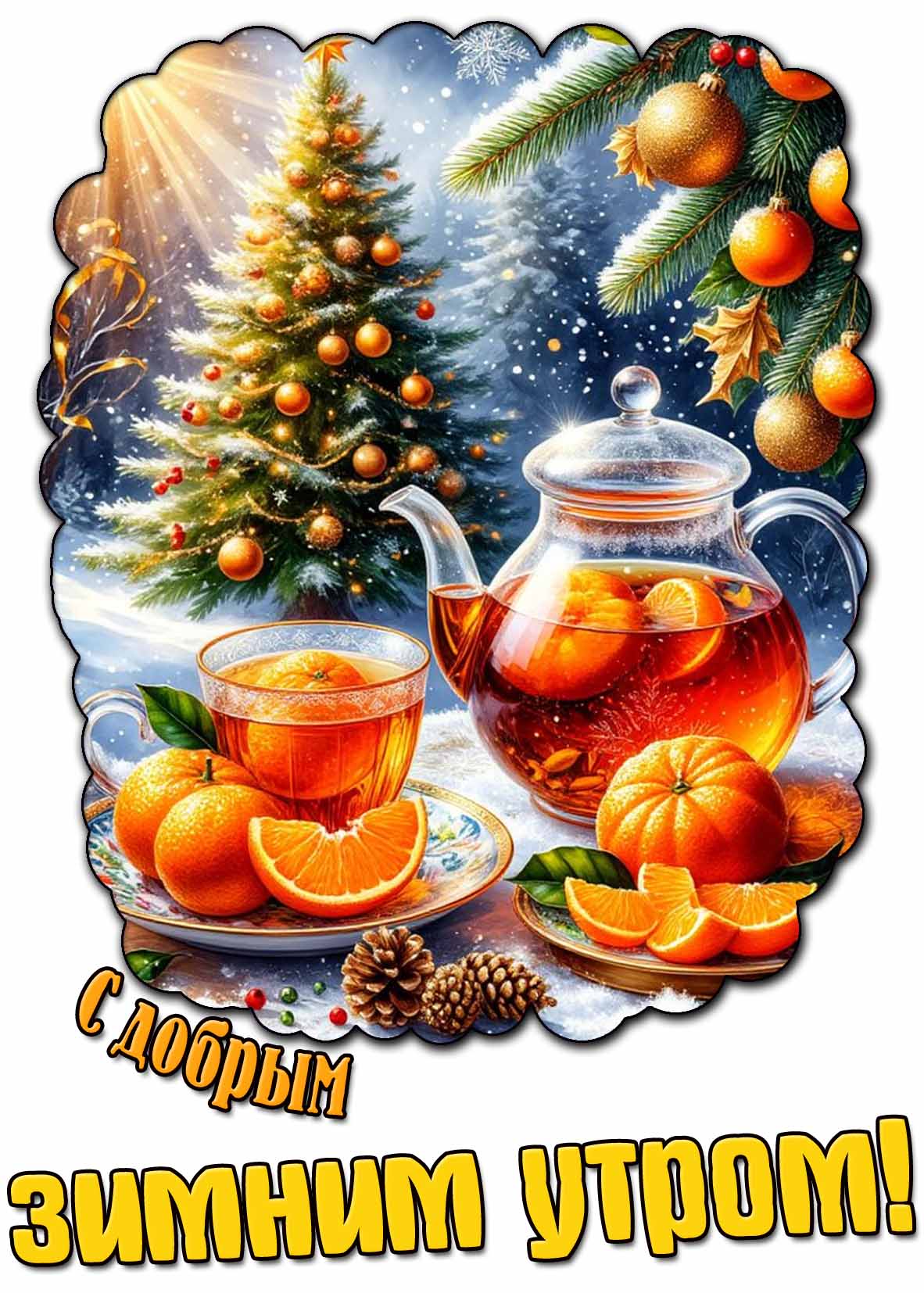 С добрым зимним утром! - открытка с чаем
