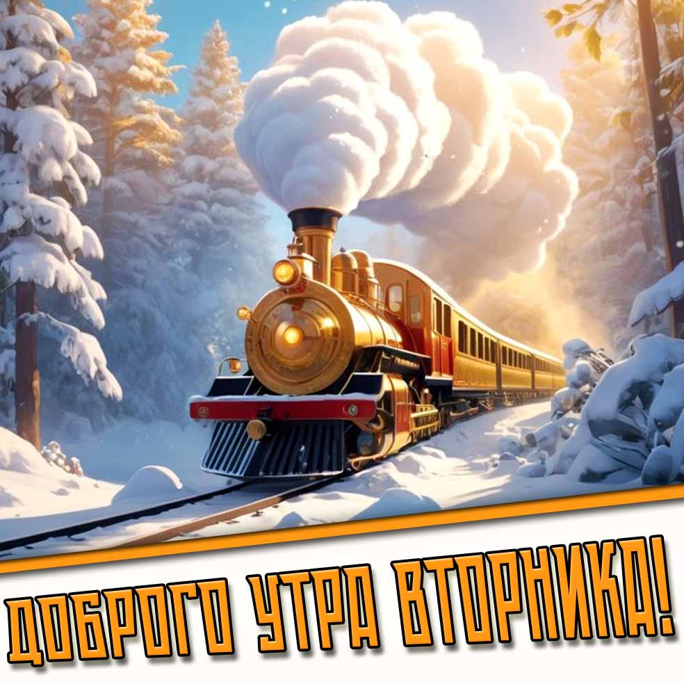 Доброго утра вторника! - снежная картинка с поездом