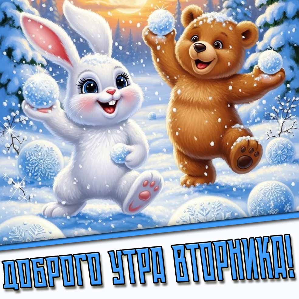 Доброго утра вторника! - зимняя картинка для детей