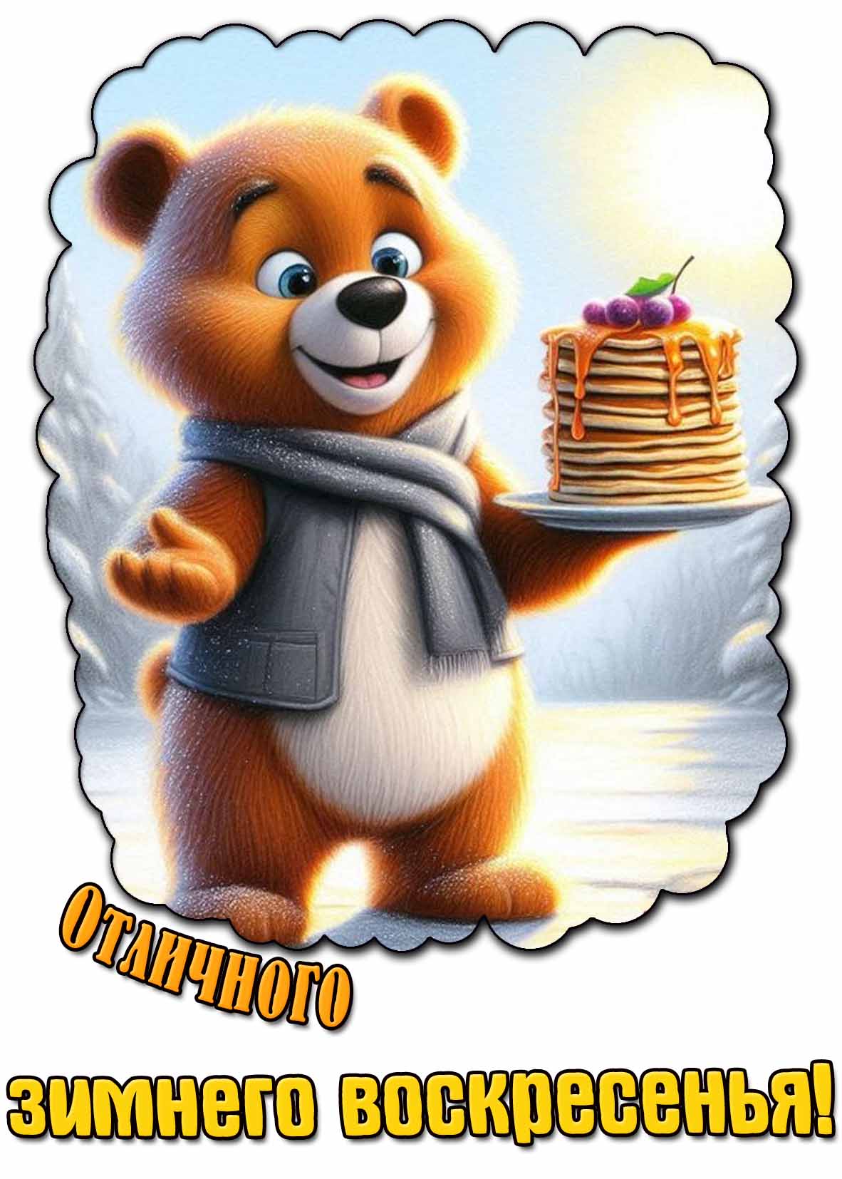 Мультяшная открытка отличного зимнего воскресенья