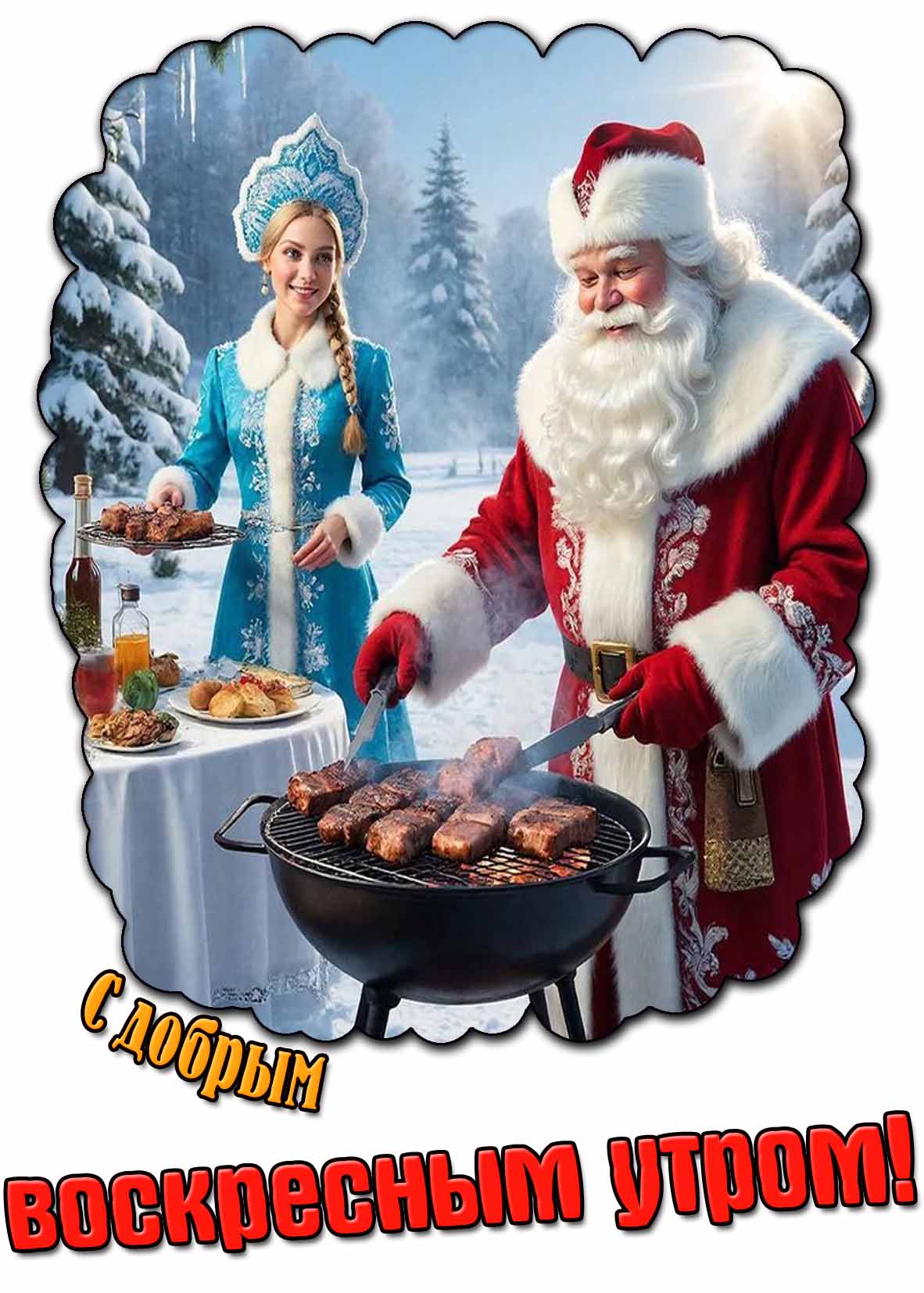 Прикольная зимняя открытка с добрым воскресным утром