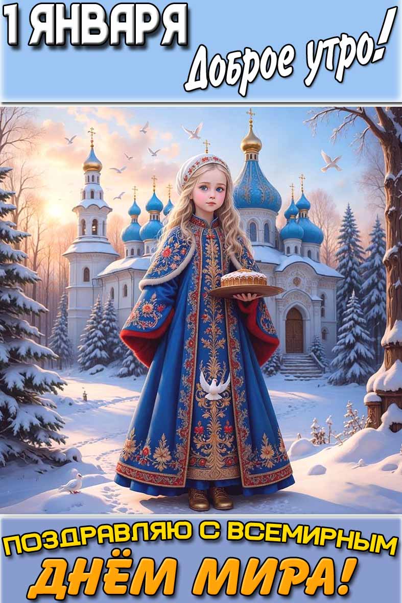 Открытка "1 января доброе утро! Поздравляю с Всемирным днём мира!"