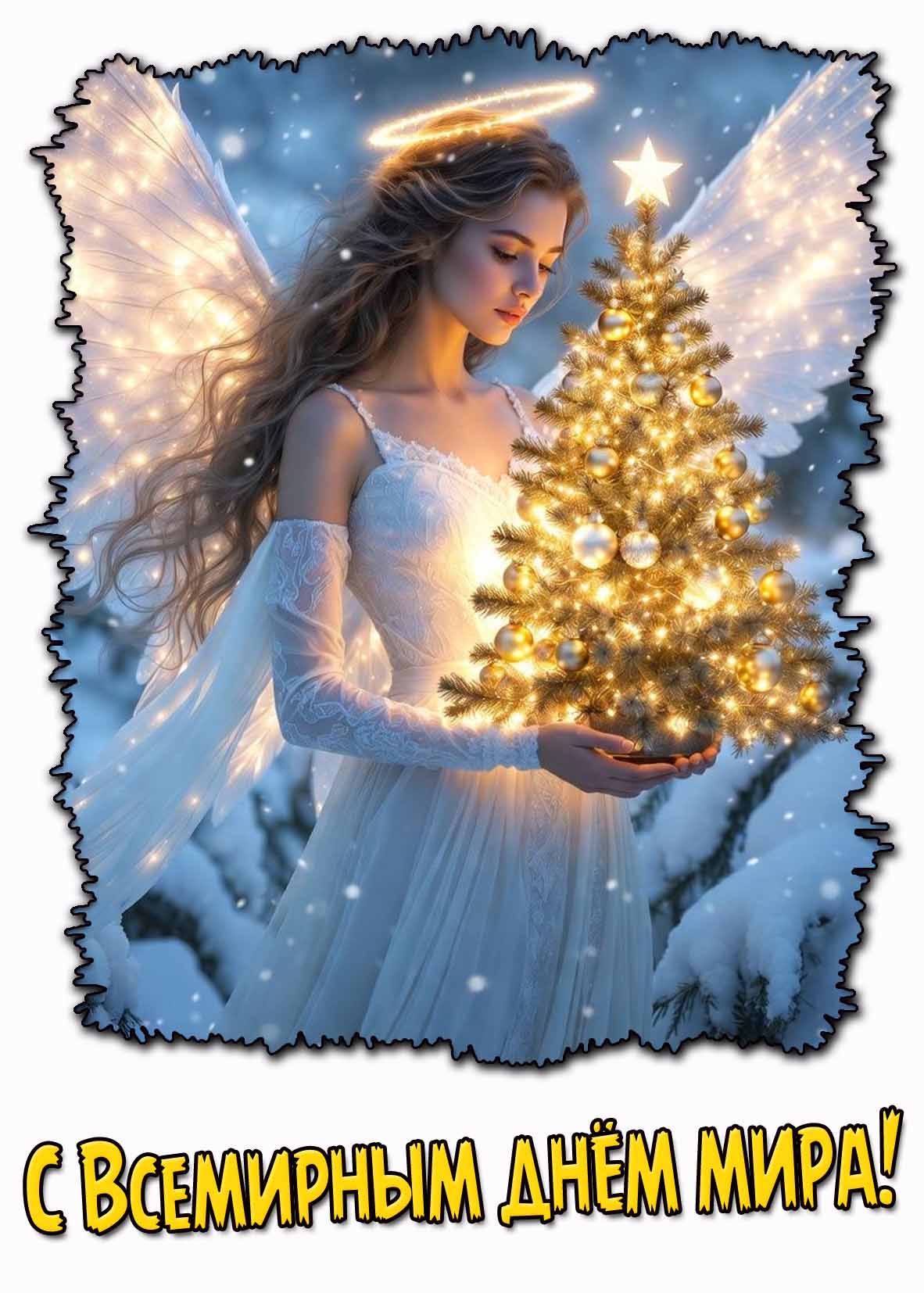 С Всемирным днём мира! - зимняя открытка