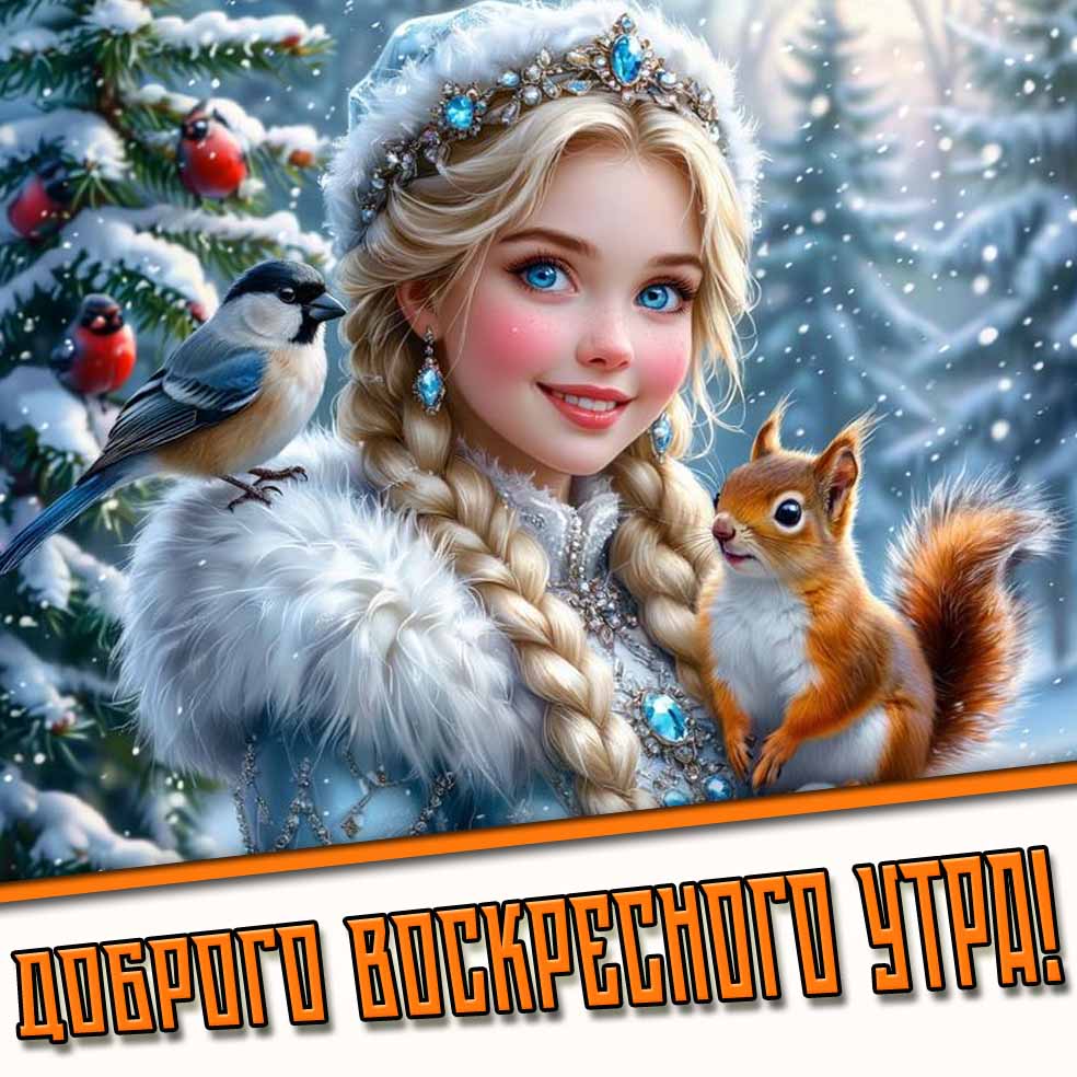 Доброго воскресного утра! - открытка со снегурочкой