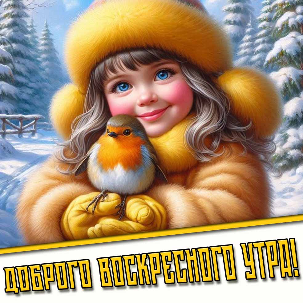 Детская зимняя картинка "Доброго воскресного утра!"