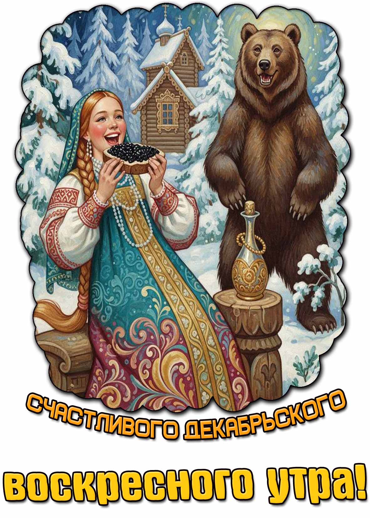 Смешная открытка счастливого декабрьского воскресного утра