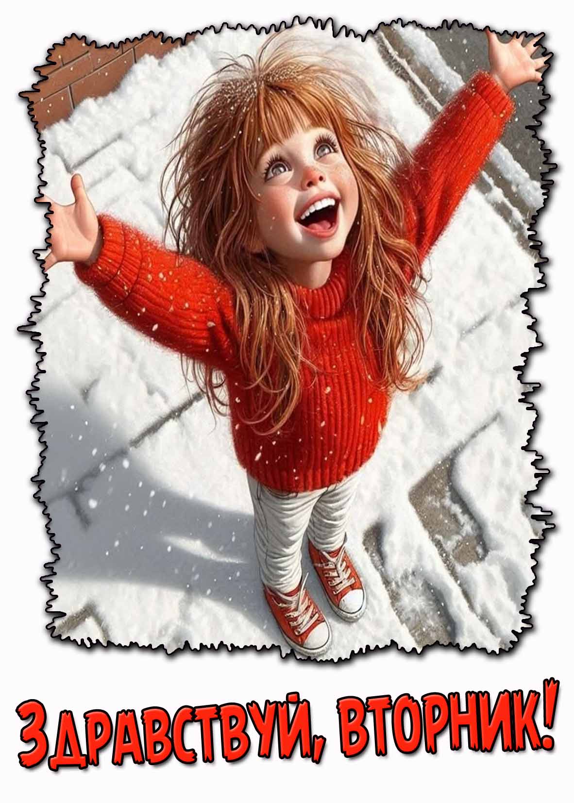 Здравствуй, вторник! - прикольная зимняя открытка
