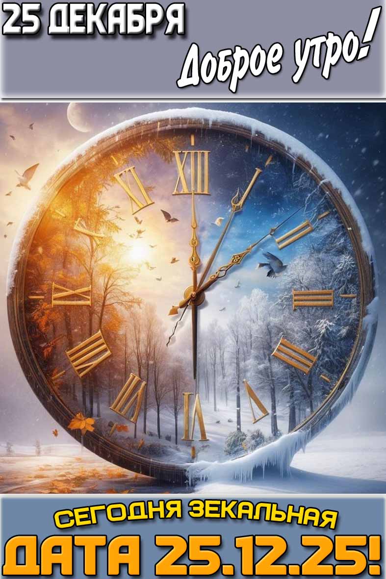 Открытка "25 декабря доброе утро! Сегодня зеркальная дата 25.12.25!"