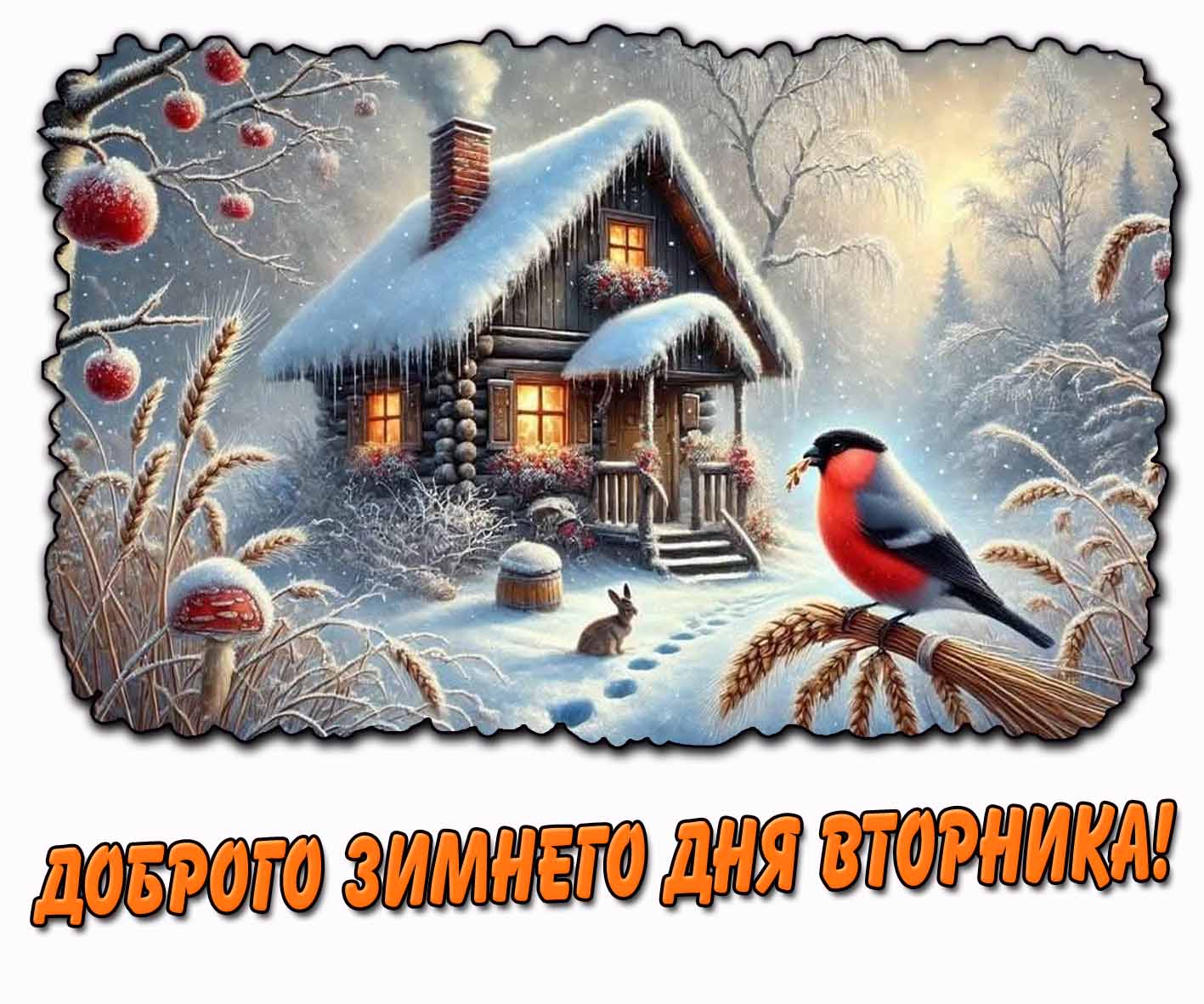 Доброго зимнего дня вторника! - снежная открытка