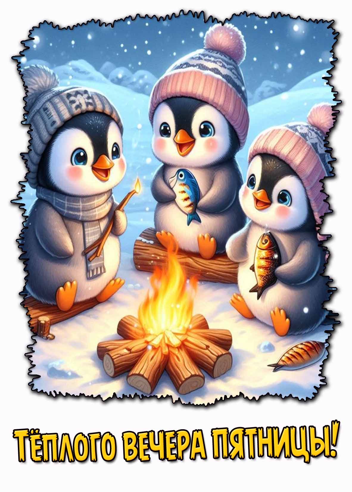 Тёплого вечера пятницы! - прикольная зимняя картинка