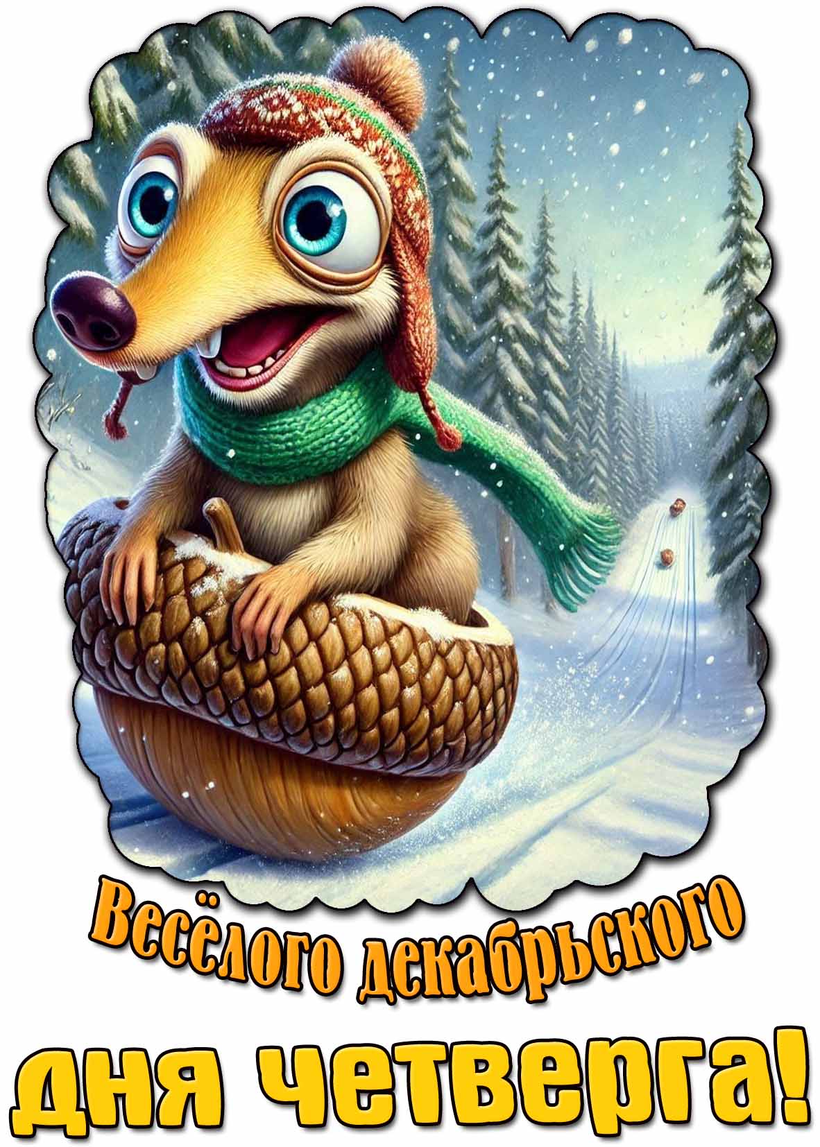 Открытка весёлого декабрьского дня четверга