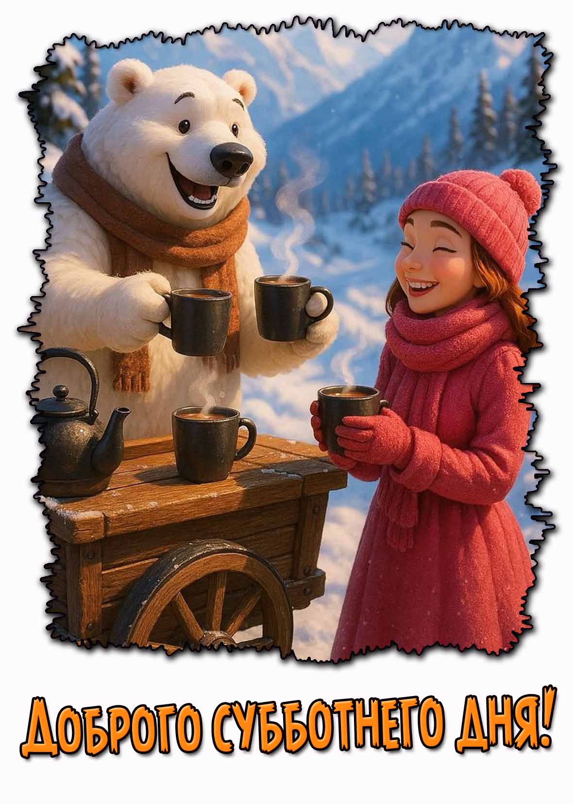 Доброго субботнего дня! - прикольная зимняя открытка
