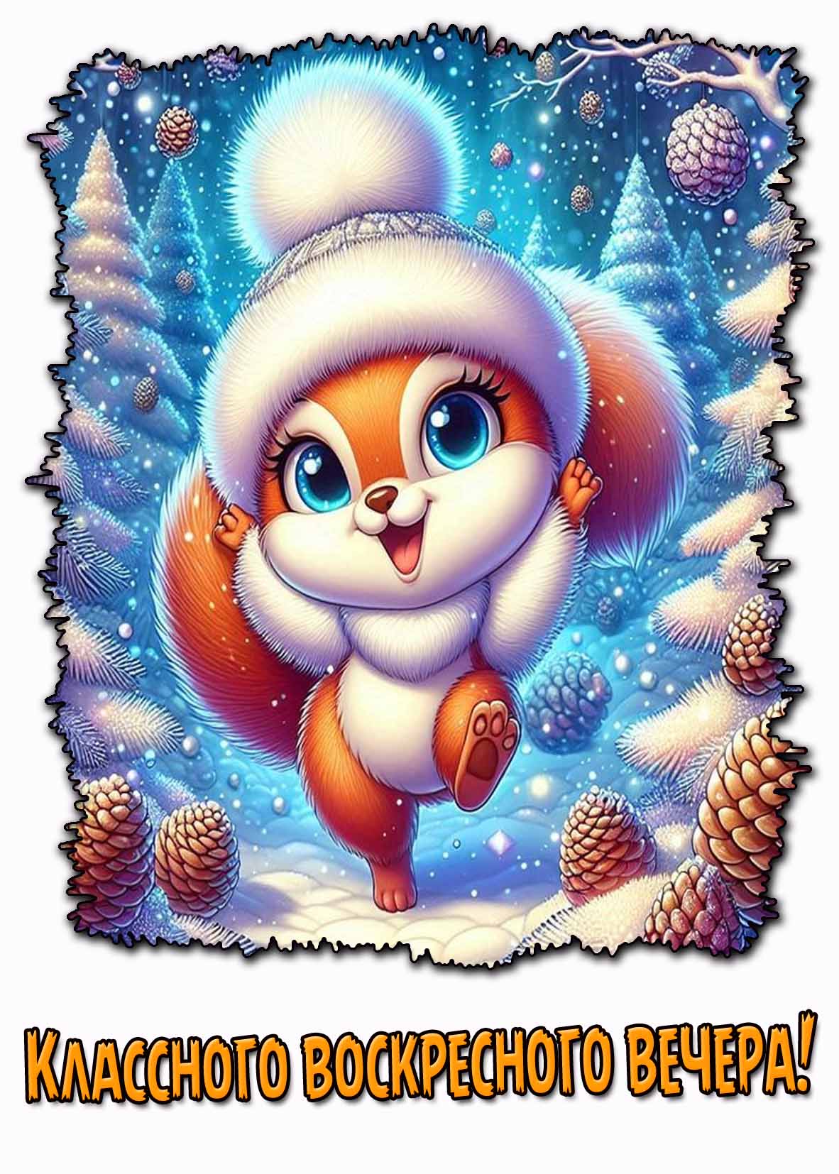 Мультяшная зимняя открытка классного воскресного вечера