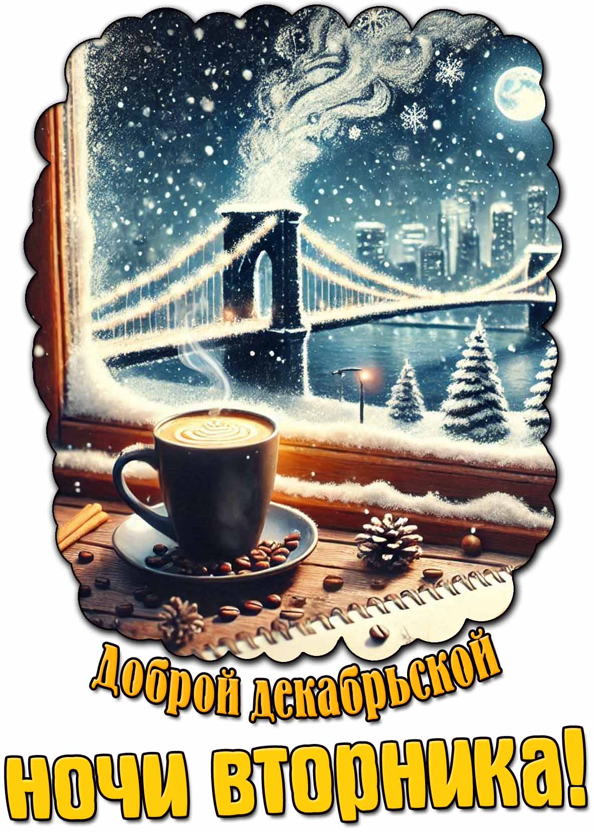Открытка доброй декабрьской ночи вторника