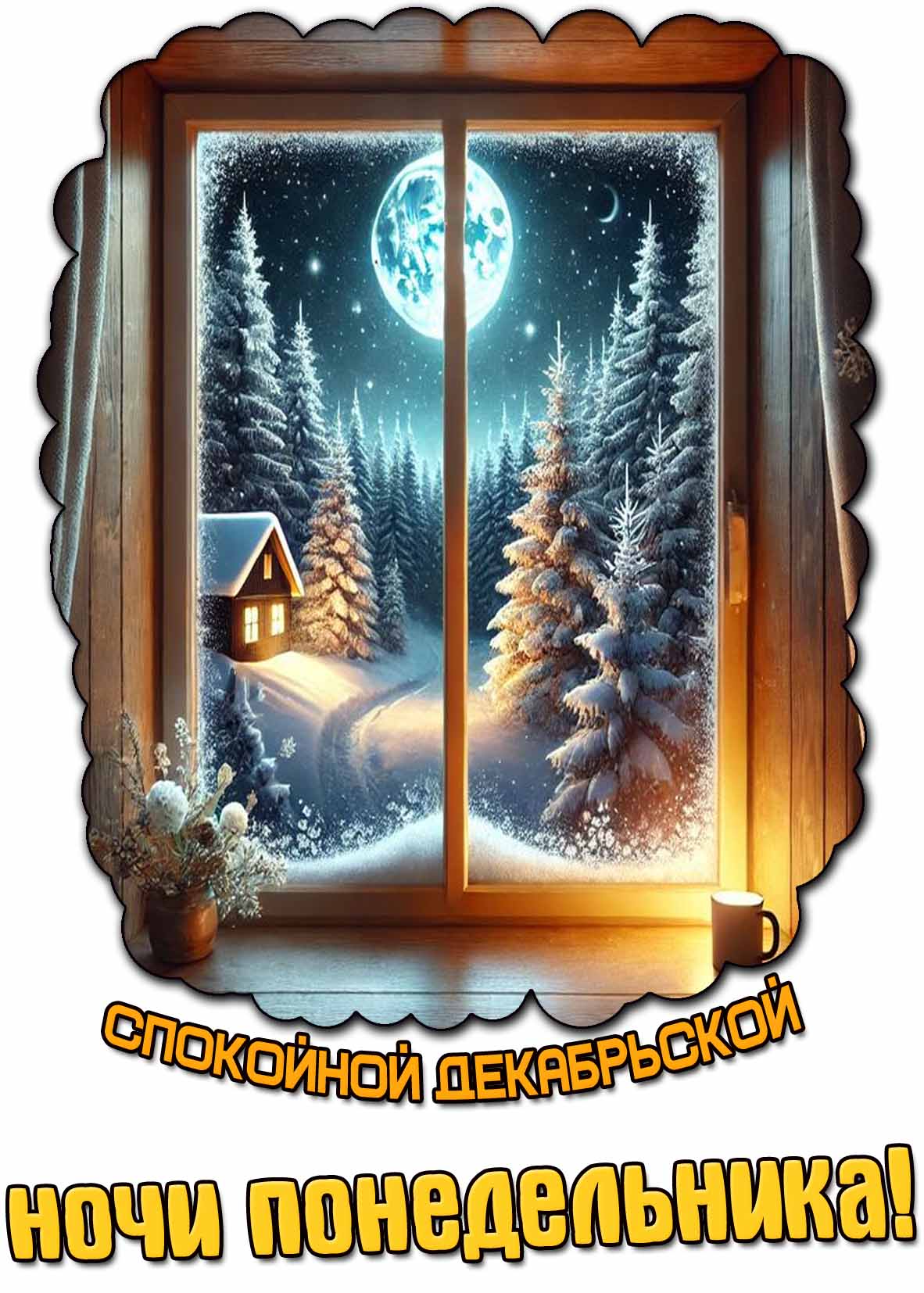 Открытка спокойной декабрьской ночи понедельника