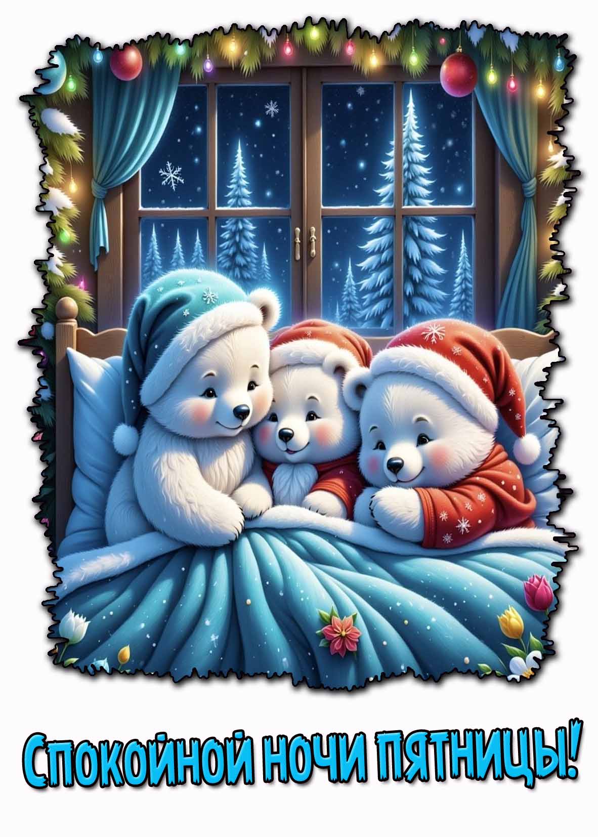 Зимняя открытка спокойной ночи пятницы