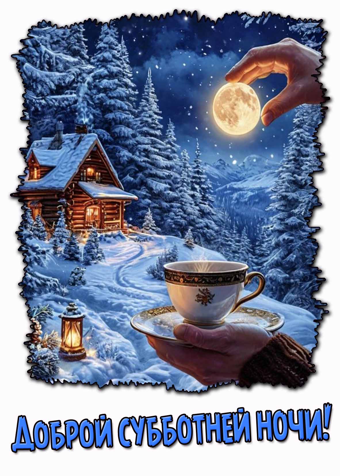 Доброй субботней ночи! - зимняя открытка