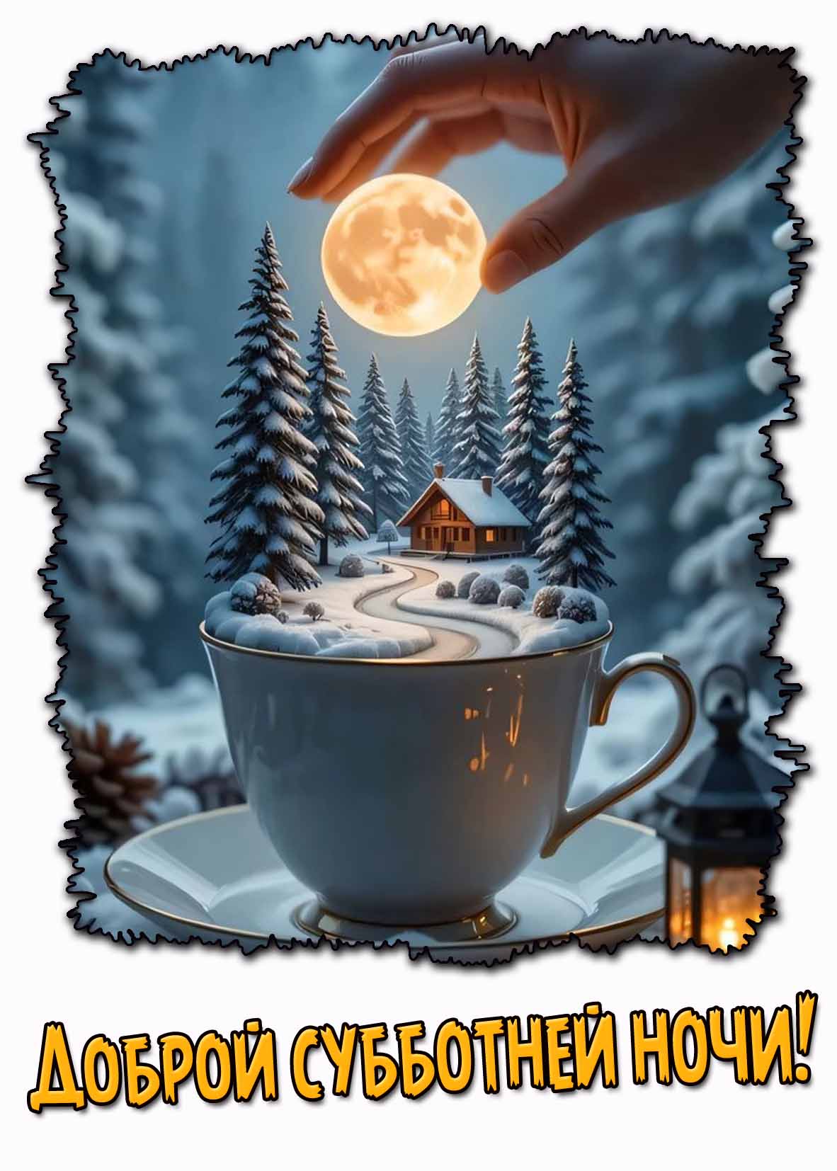 Доброй субботней ночи! - красивая зимняя открытка