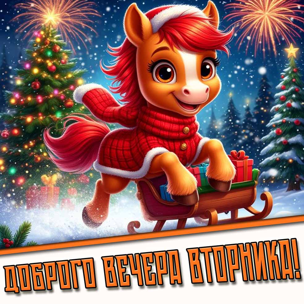 Доброго вечера вторника! - зимняя картинка с лошадкой