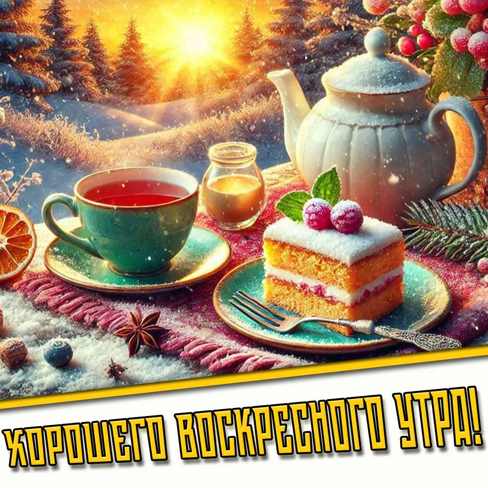 Хорошего воскресного утра! - зимняя картинка с чаем