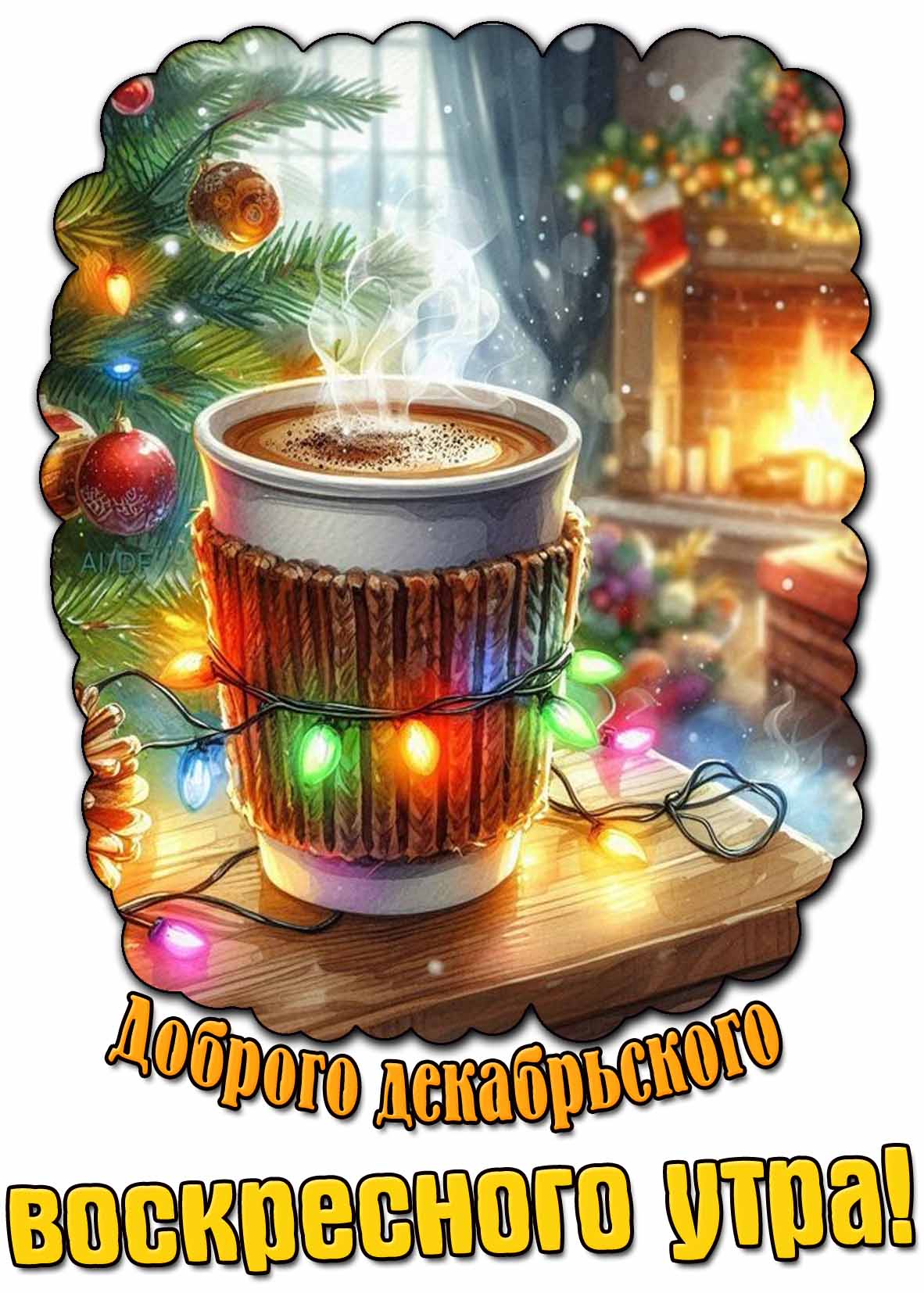 Доброго декабрьского воскресного утра! - открытка с кофе