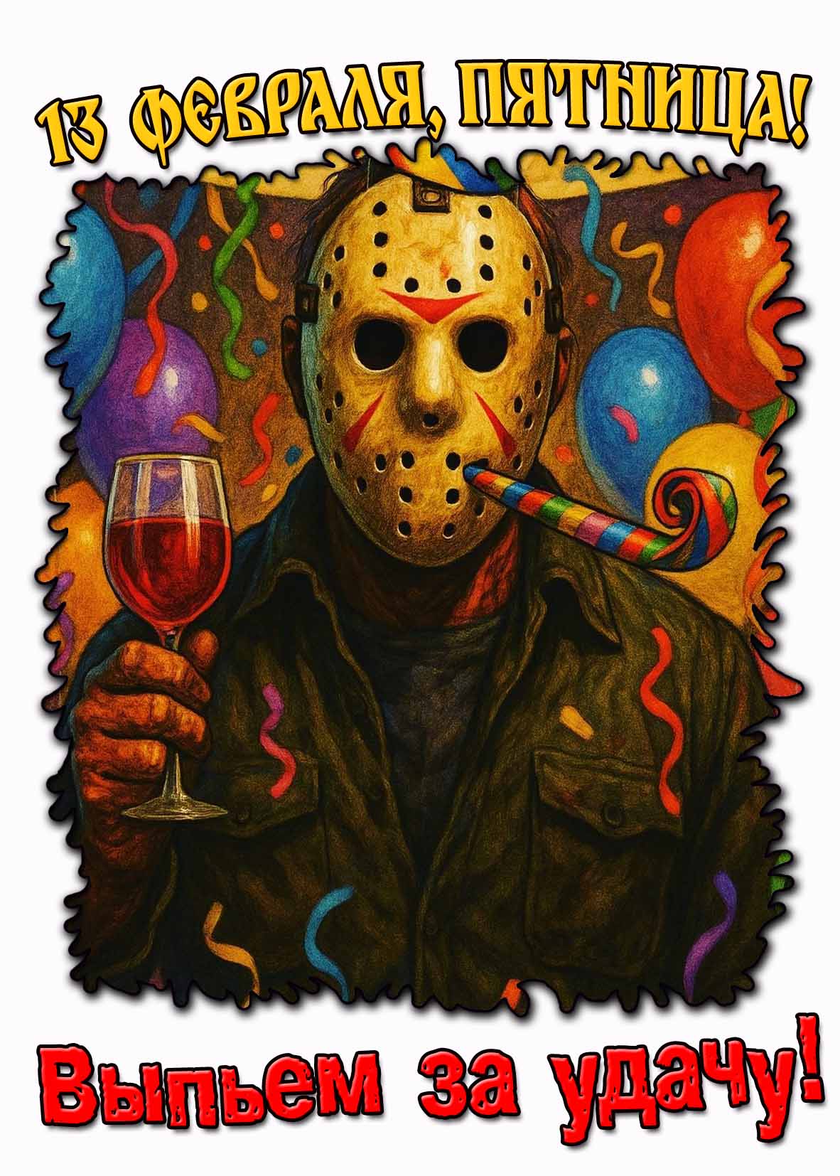 Картинка "13 февраля, пятница! Выпьем за удачу!"