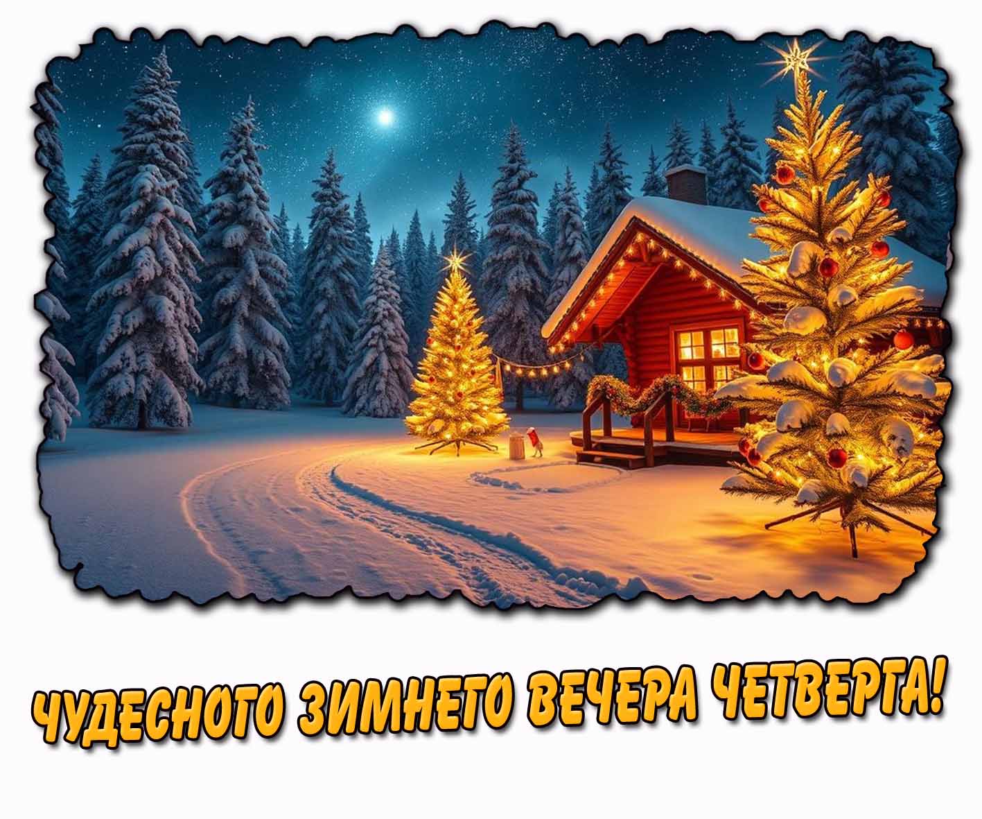 Открытка чудесного зимнего вечера четверга