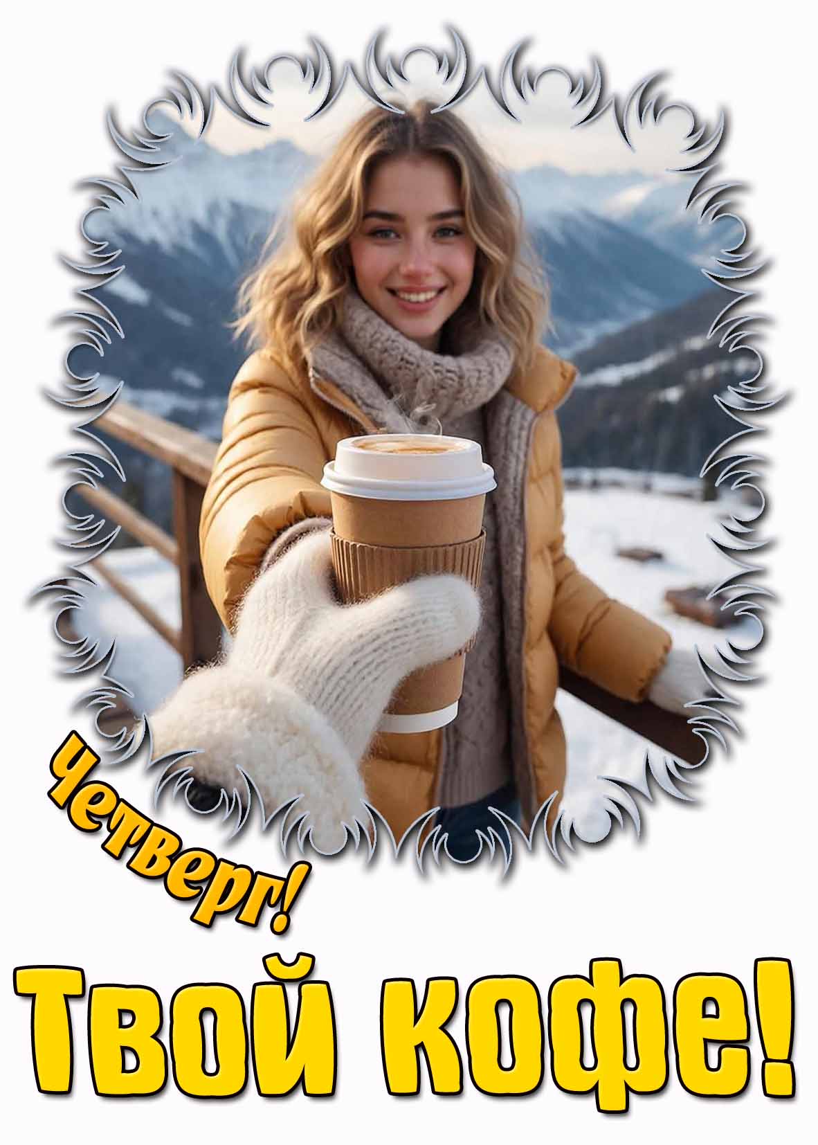 Зимняя картинка "Четверг! Твой кофе!"