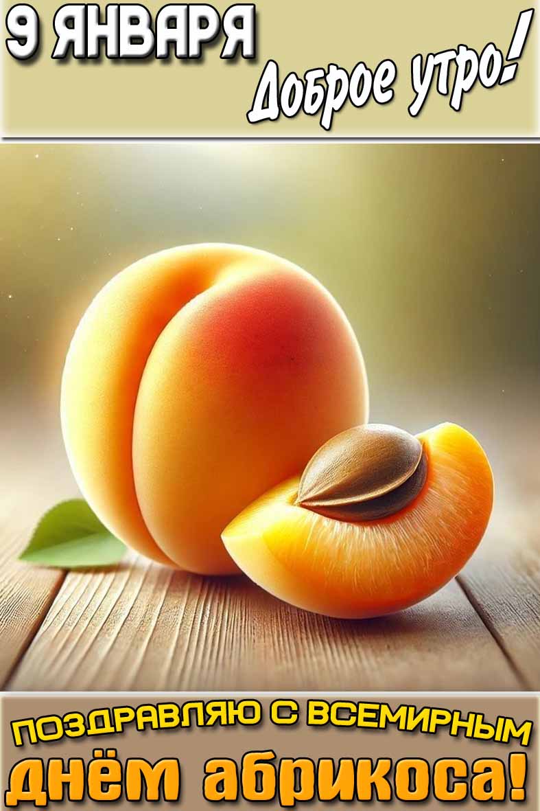 Открытка "9 января доброе утро! Поздравляю с Всемирным днём абрикоса!"