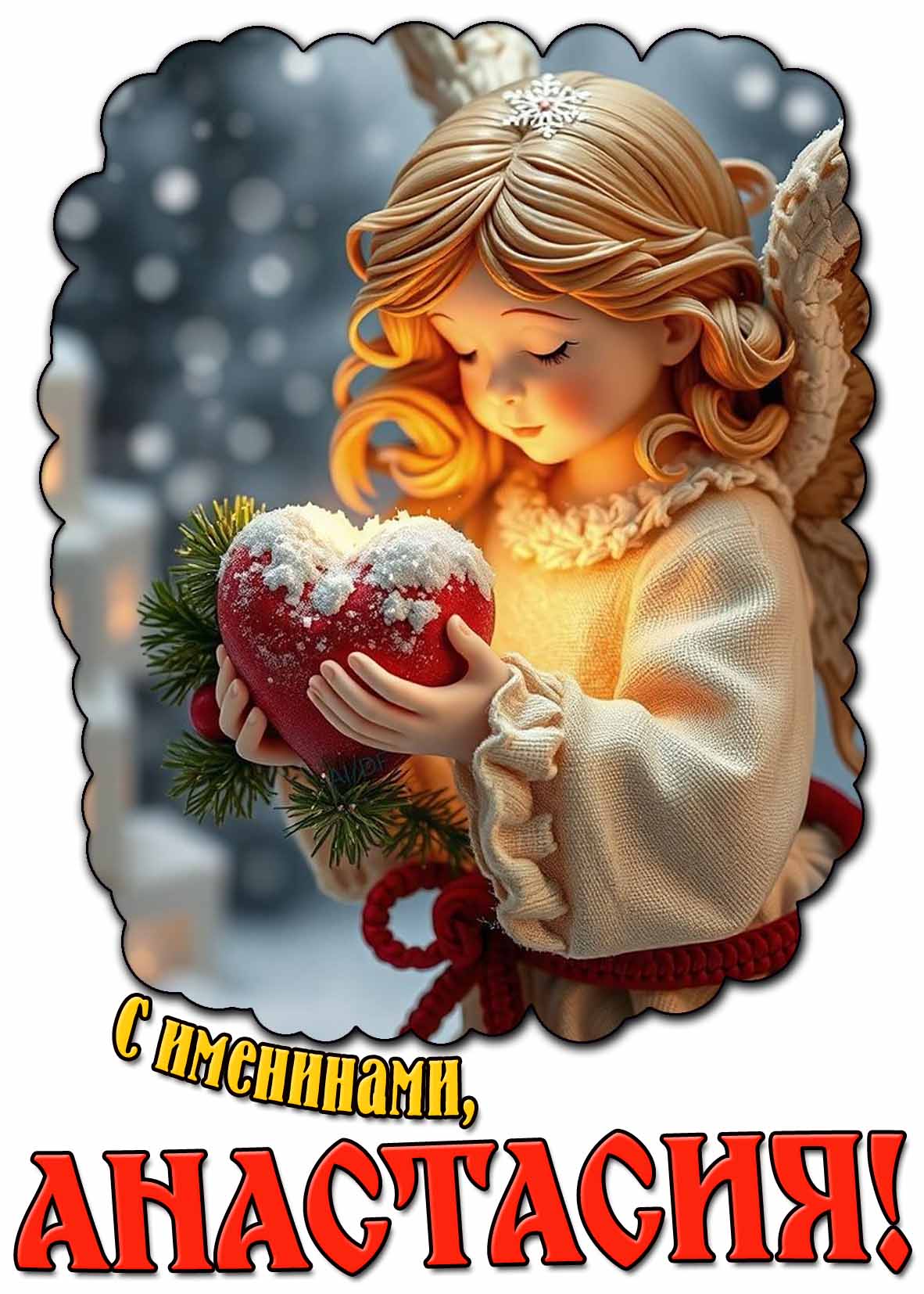 С именинами, Анастасия! - зимняя открытка