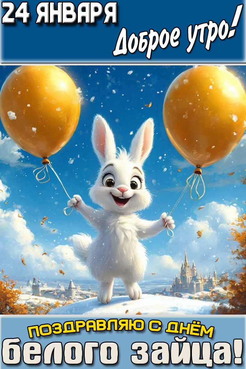 Открытка "24 января доброе утро! Поздравляю с днём белого зайца!"