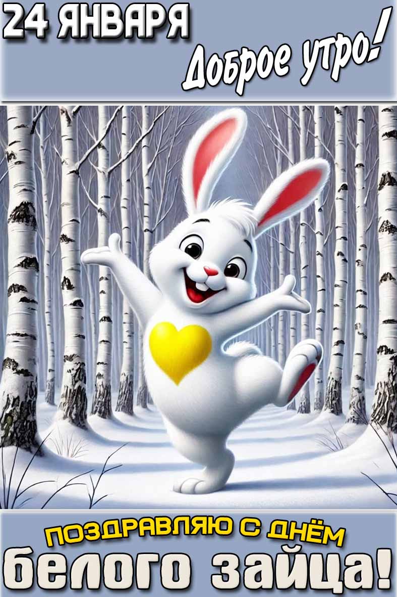 Картинка "24 января доброе утро! Поздравляю с днём белого зайца!"