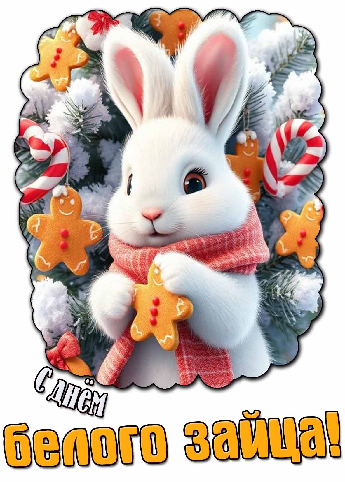 Открытка с днём белого зайца