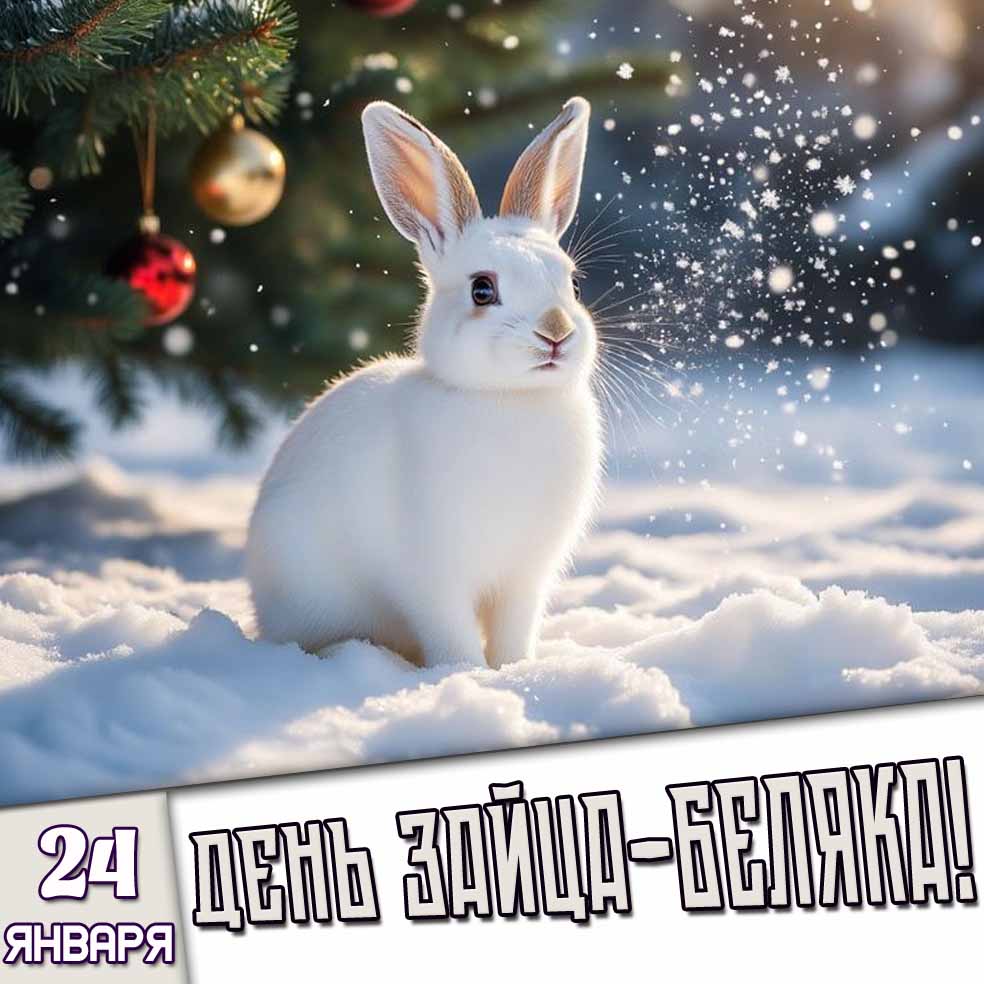 Открытка 24 января - день зайца-беляка!
