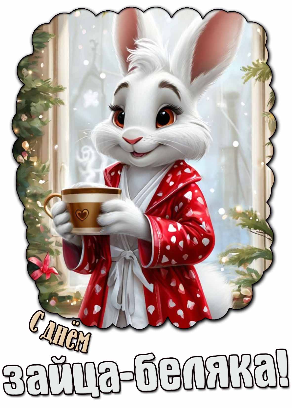 Мультяшная картинка с днём зайца-беляка