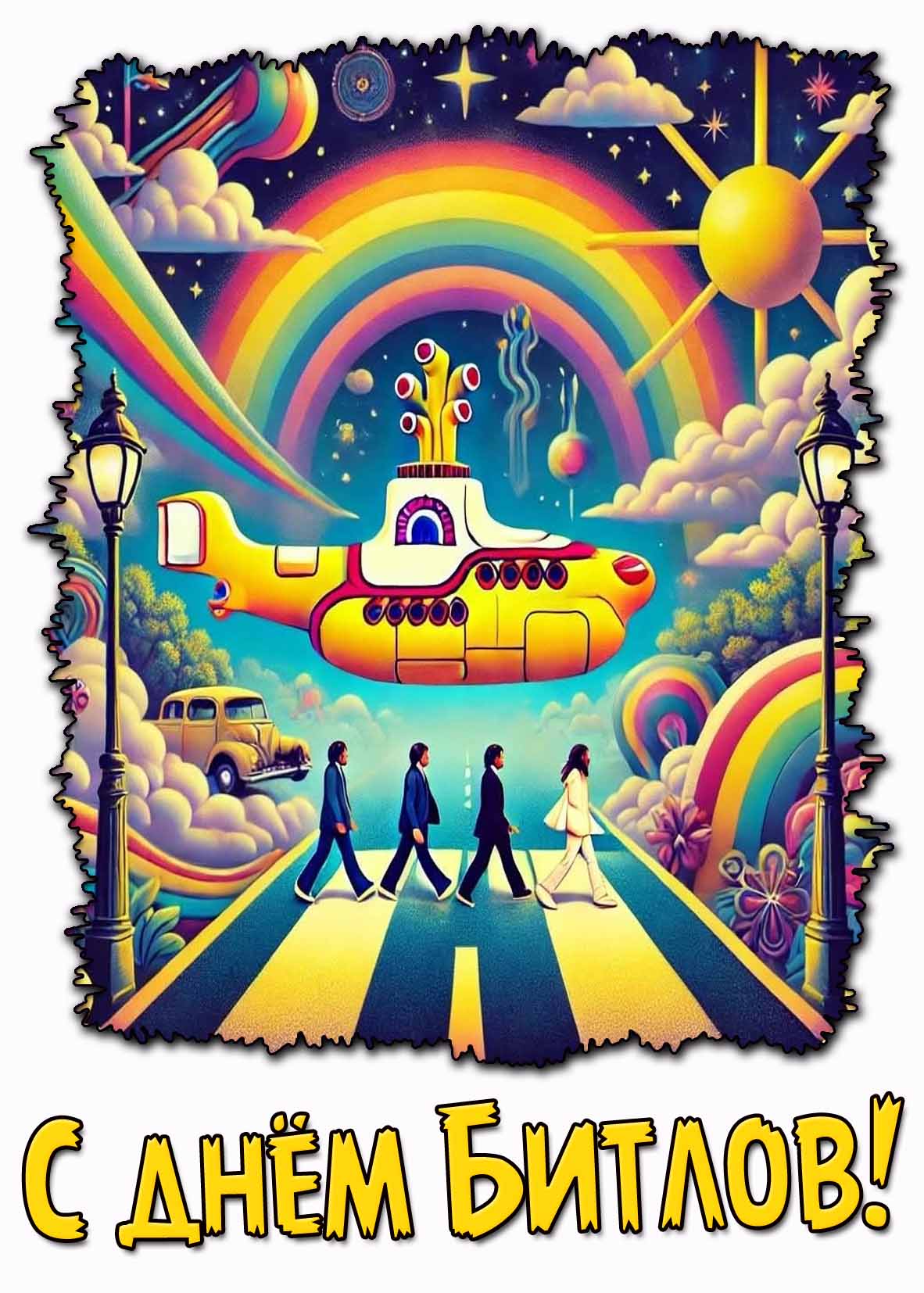 Прикольная открытка с днём Битлов