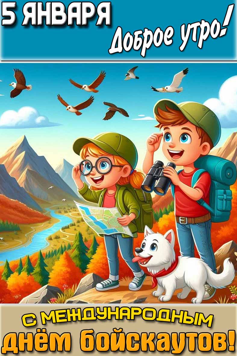 Открытка "5 января доброе утро! С Международным днём бойскаутов!"