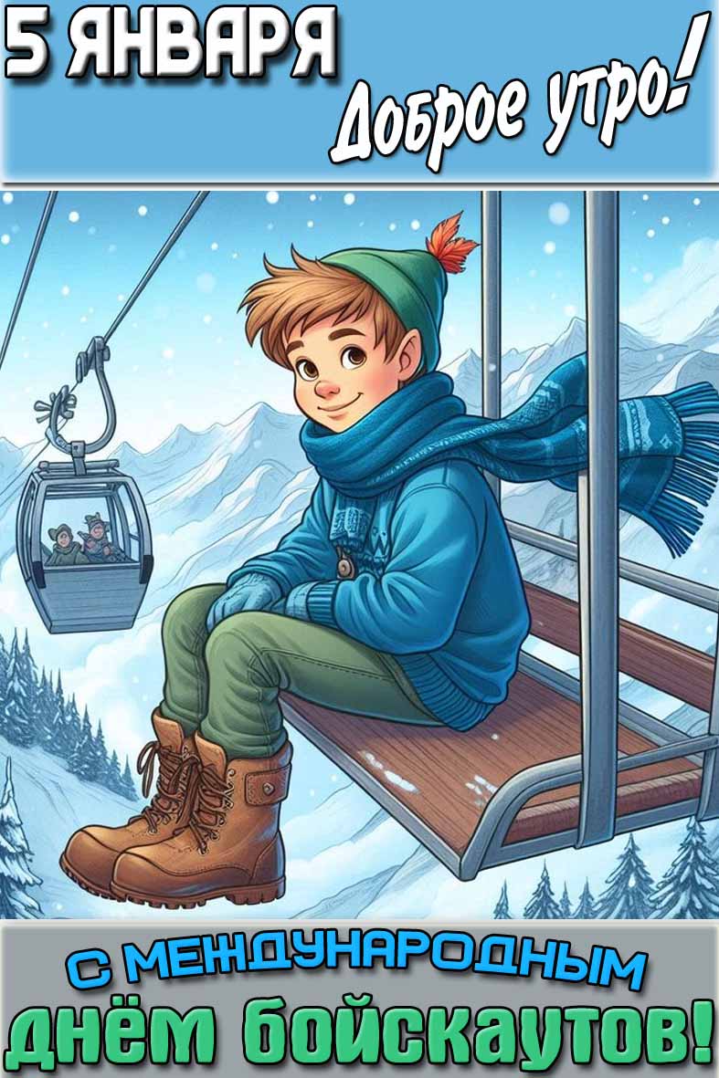 Зимняя картинка "5 января доброе утро! С Международным днём бойскаутов!"