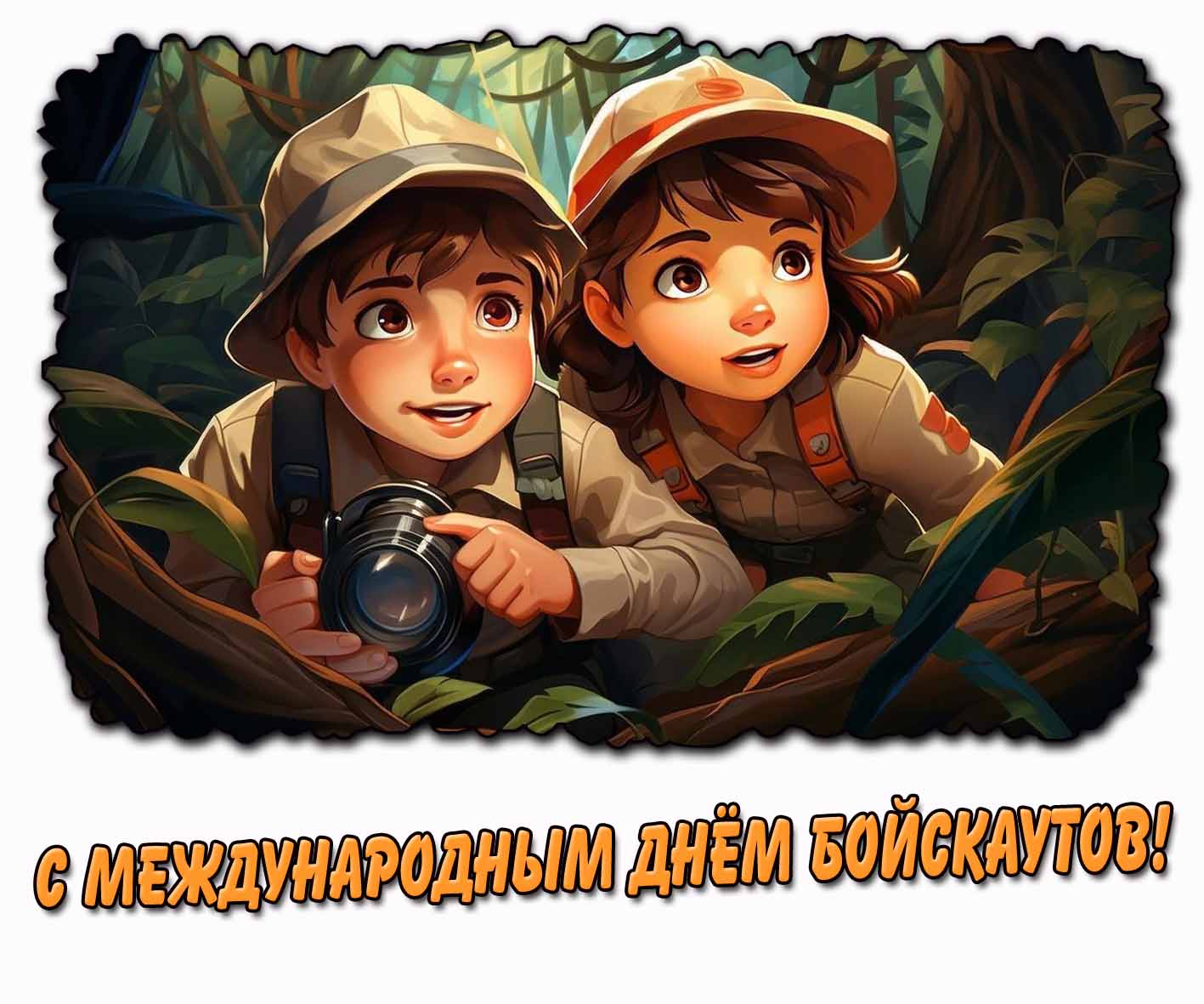 Детская открытка на Международный день бойскаутов