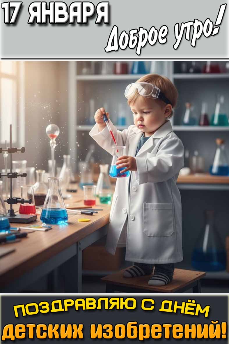 Открытка "17 января доброе утро! С днём детских изобретений!"