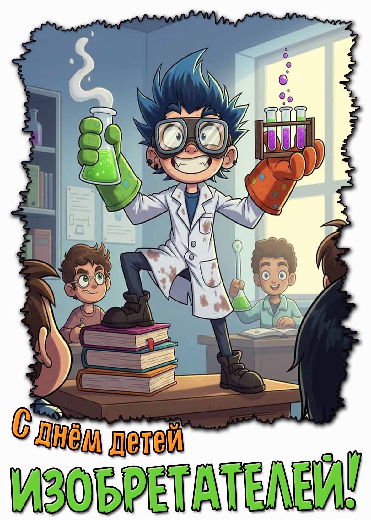 Прикольная мультяшная картинка с днём детей изобретателей